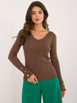 Hurt Brązowy sweter klasyczny z zatrzaskami przy rękawach