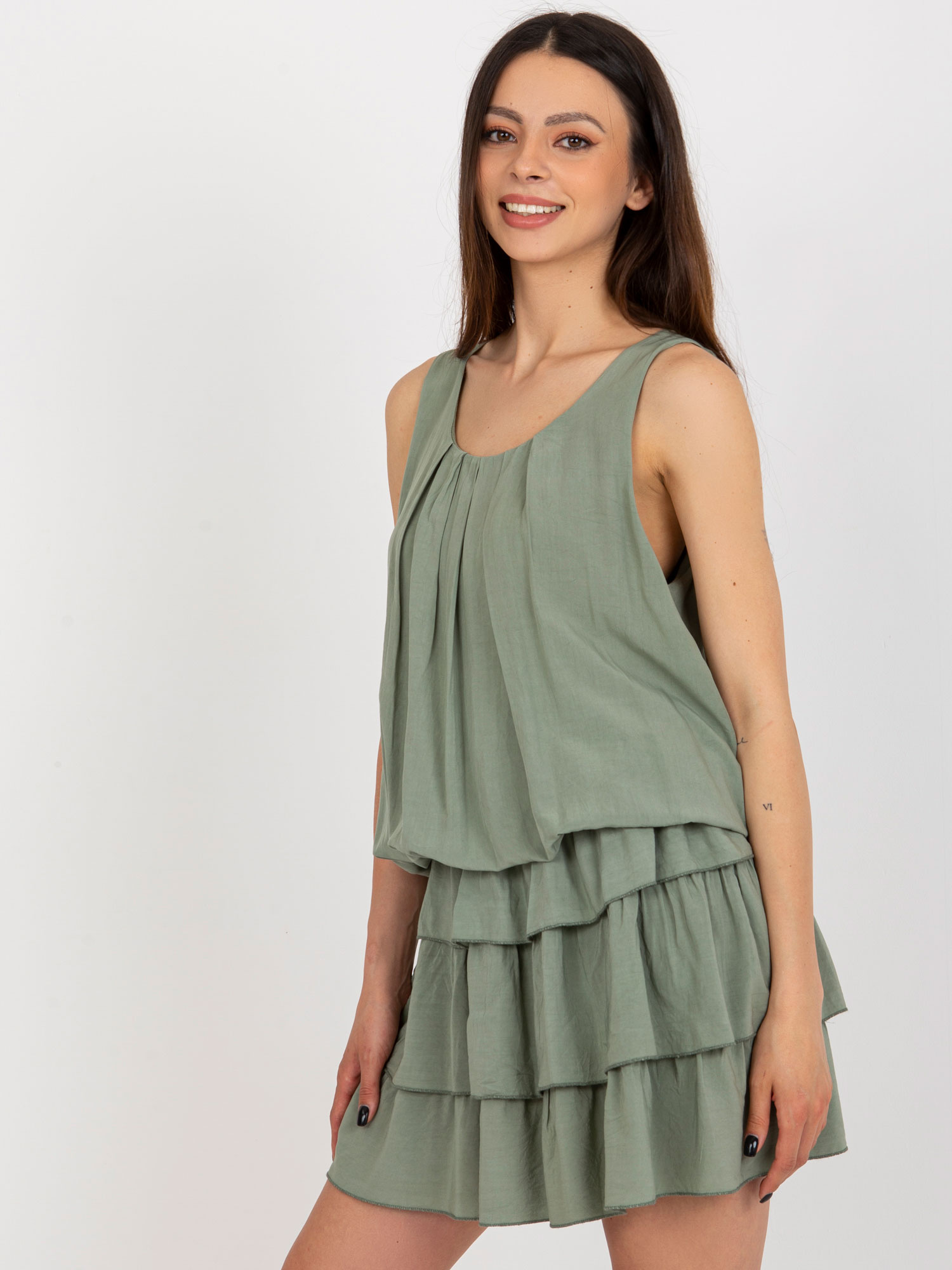 Khaki mini sukienka z falbanami OCH BELLA