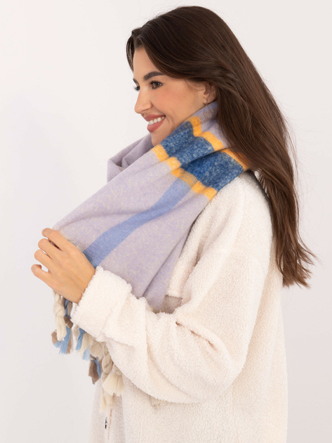 Hurt Jasnofioletowy gruby szal damski z frędzlami