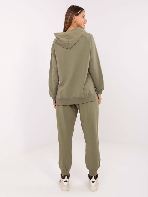 Khaki dresowa bluza kangurka z rozcięciami