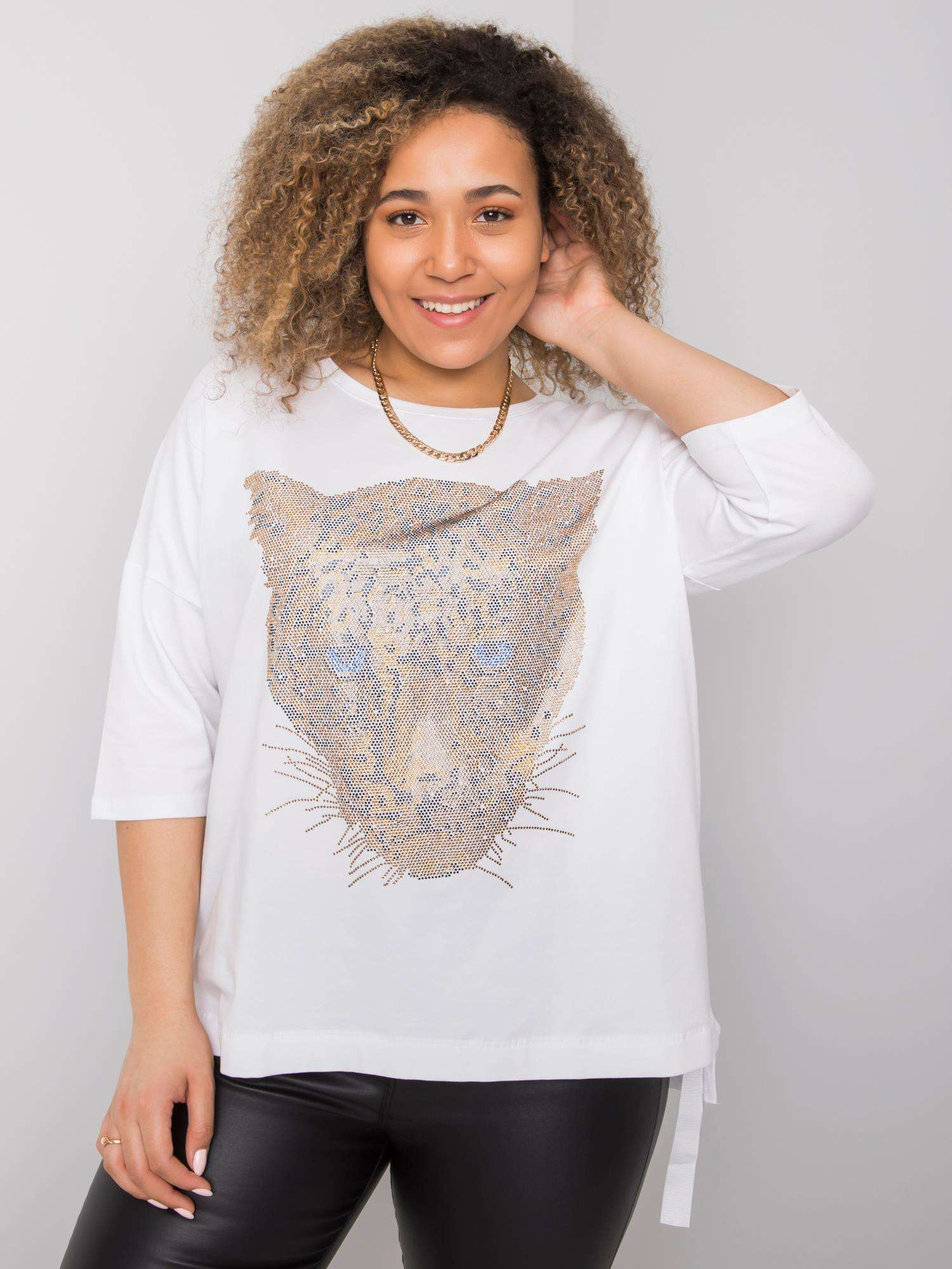 Biała bluzka plus size z aplikacją Darren