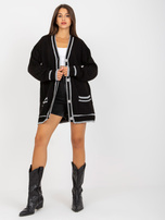 Hurt Czarny dłuższy sweter rozpinany z kieszeniami RUE PARIS