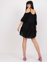 Czarna sukienka z falbaną i wiązanym dekoltem Veronique OCH BELLA 