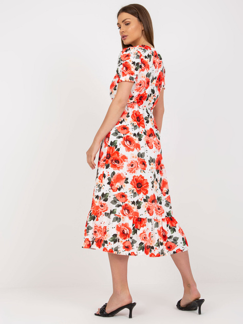 Biała midi sukienka w kwiaty z rozcięciem