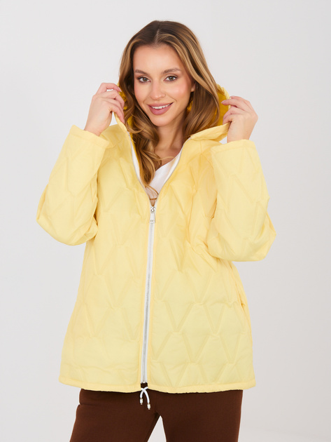 Pastelowa żółta pikowana kurtka z kieszeniami