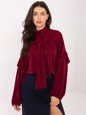 Bordowa koszula z bufiastym rękawem