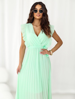 Miętowa plisowana sukienka z paskiem RUE PARIS