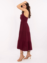 Bordowa muślinowa sukienka z kopertowym dekoltem