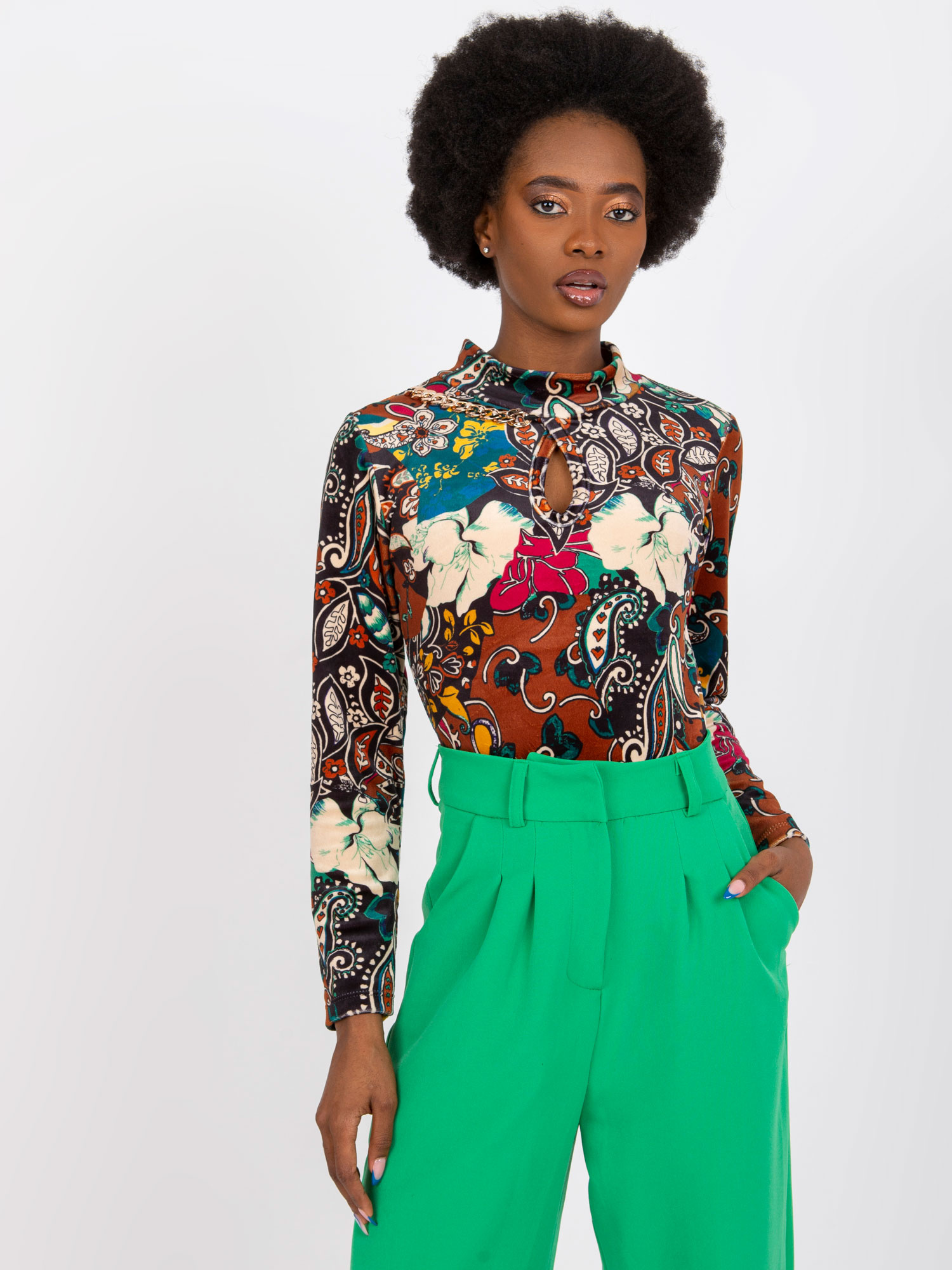 Brown patterned blouse with velor Bologna