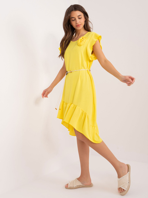 Hurtownia Żółta letnia sukienka z falbaną