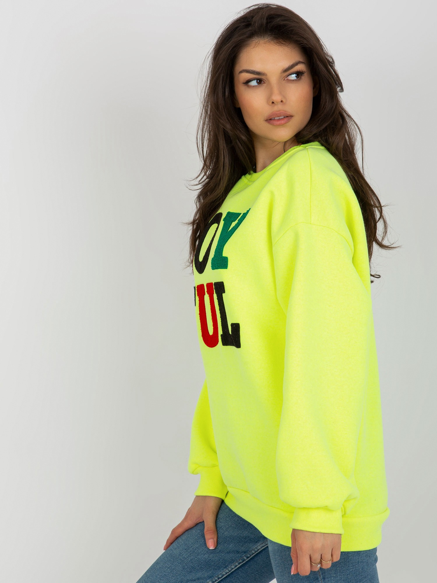 Fluo żółta dresowa bluza bez kaptura z naszywkami