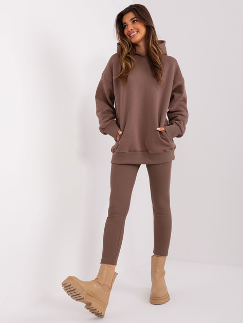 Hurt Brązowy komplet casualowy z bluzą i legginsami