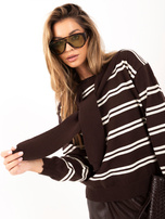 Brown women's 2-in-1 sweater with a scarf.