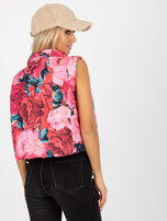 Hurt Różowa krótka kamizelka w kwiaty z kieszeniami