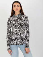 Hurt Biało-czarna dopasowana bluzka z golfem i nadrukiem