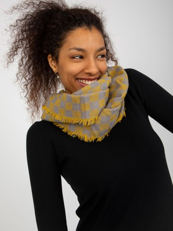 Online wholesale Gray-yellow women's winter scarf with wool.