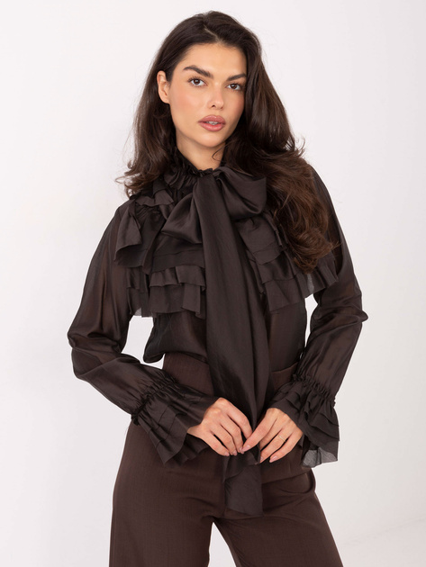 Czekoladowa elegancka koszula z kokardą