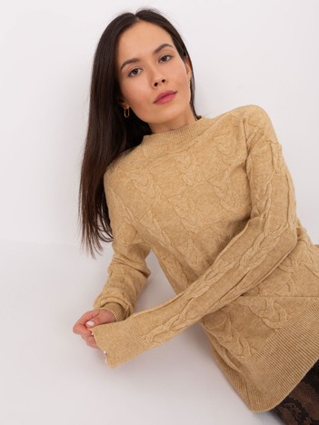Hurt Camel-Pullover mit Zöpfen und Bündchen.