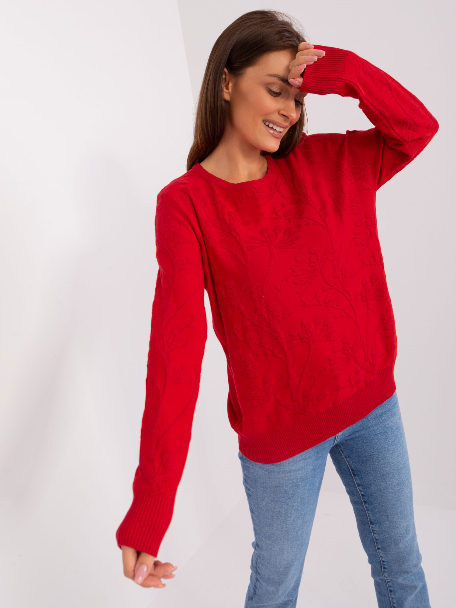 Großhandel Roter Pullover klassisch mit Mustern.