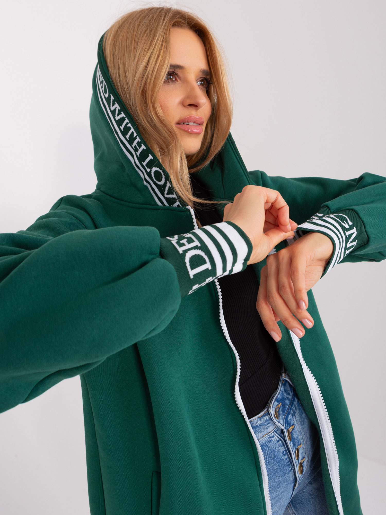 Hurt Ciemnozielona bluza rozpinana ze ściągaczami