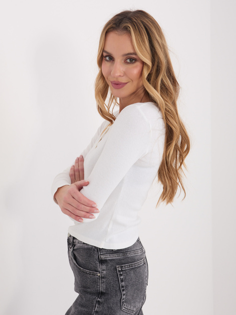 Ecru damska bluzka basic z długim rękawem