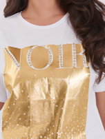 Biały bawełniany t-shirt z aplikacjami Gabee