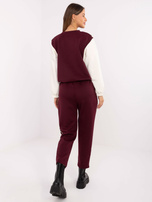 Ecru-burgundowy komplet z bluzą bez kaptura