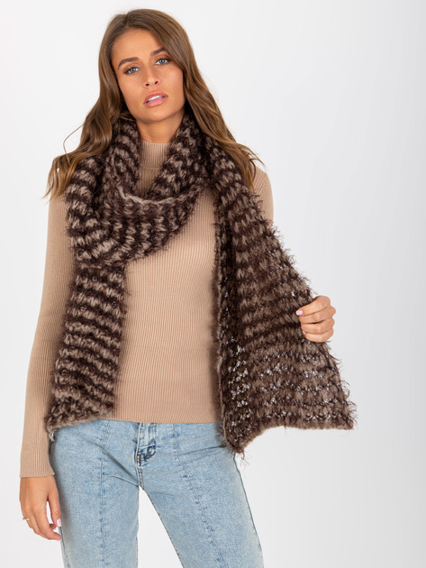 Hurt Ciemnobeżowo-brązowy dzianinowy szal damski