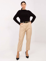 Camelowe skórzane spodnie z paskiem RUE PARIS 