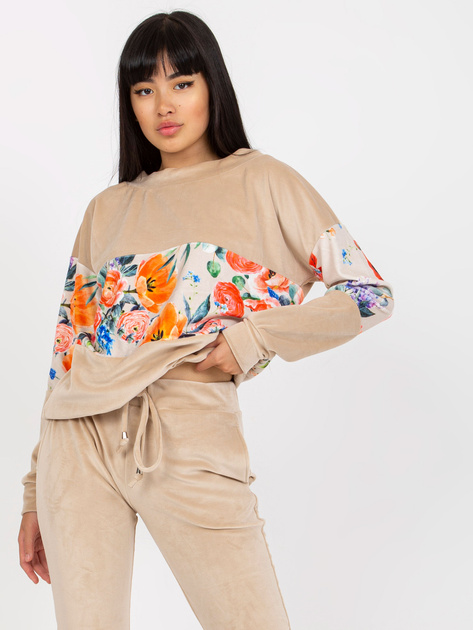 Hurt Beżowy dwuczęściowy komplet welurowy ze spodniami RUE PARIS