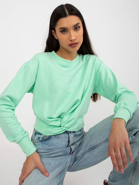 Hurt Miętowa krótka bluza bez kaptura z węzłem z przodu