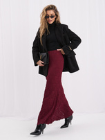 Burgundy lace mermaid skirt with lining.