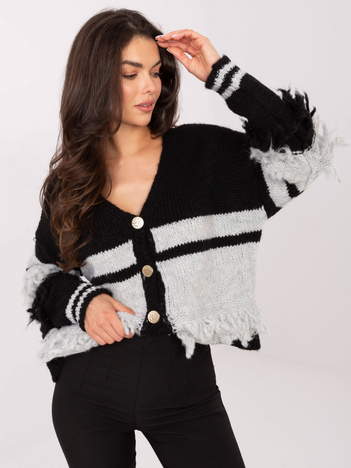Czarno-szary rozpinany sweter w paski