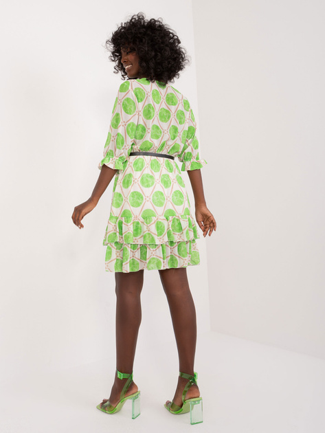 Hurt Ecru-zielona sukienka w kolorowe desenie