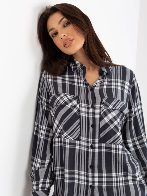 Hurt Ciemnoszara damska koszula w kratę z wiskozy