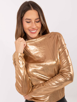 Camelowa połyskująca bluzka z marszczeniem 