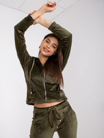 Khaki komplet welurowy z bluzą rozpinaną Ilaria 