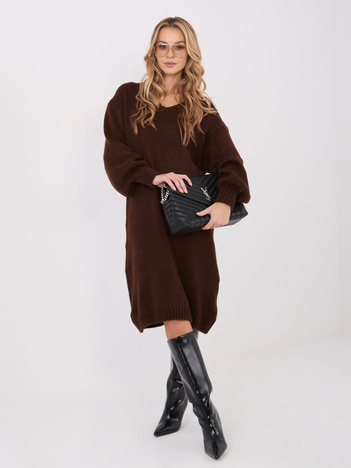 Ciemnobrązowa dzianinowa sukienka z dekoltem V