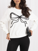 Ecru  elegancka bluza z dużą kokardą