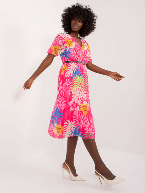Hurtownia Ciemnoróżowa sukienka damska w kolorowe wzory