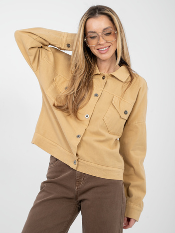 Camelowa jeansowa kurtka z zapięciem na guziki RUE PARIS