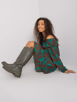 Brązowo-zielona sukienka hiszpanka z falbaną Briannon