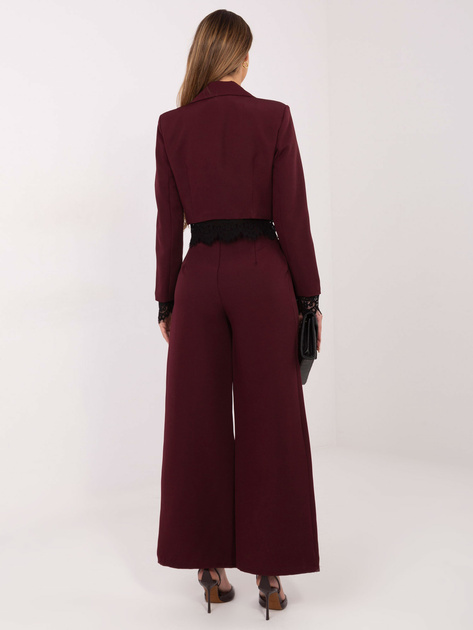 Burgundowa elegancka marynarka z koronką