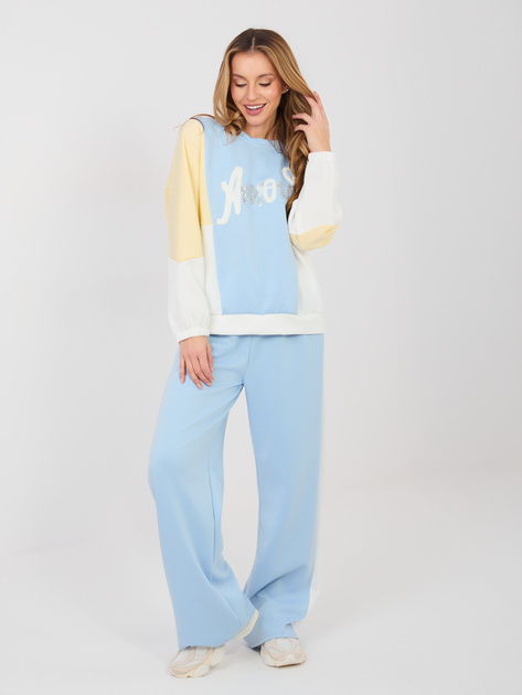 Pastelowy niebieski dresowy komplet z lampasami RUE PARIS