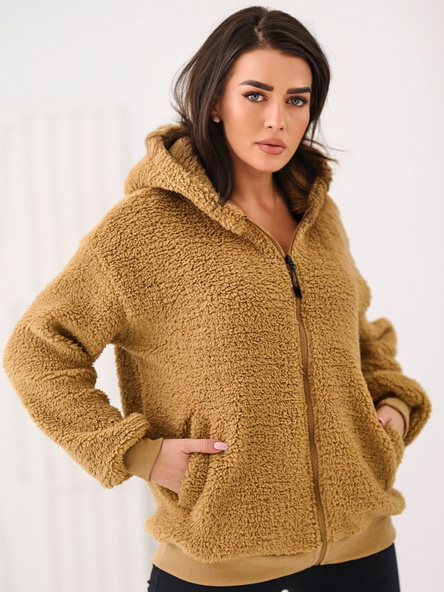 Camelowa damska bluza baranek z suwakiem