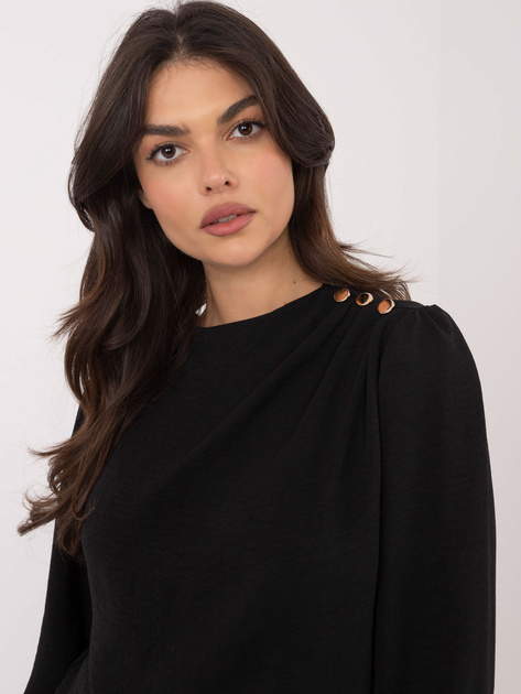 Hurtownia Czarna wizytowa bluzka z drapowaniem