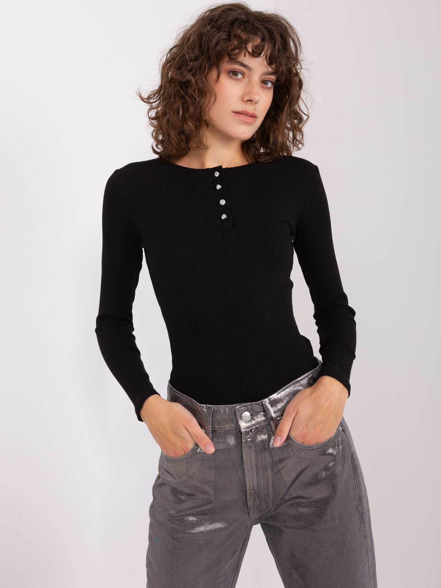 Czarna prążkowana bluzka basic longsleeve