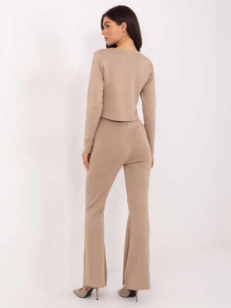Ciemnobeżowy dzianinowy komplet ze spodniami dzwonami