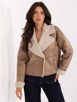 Beżowa krótka kurtka z kożuszkiem