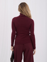 Bordowy  damski sweter basic z golfem